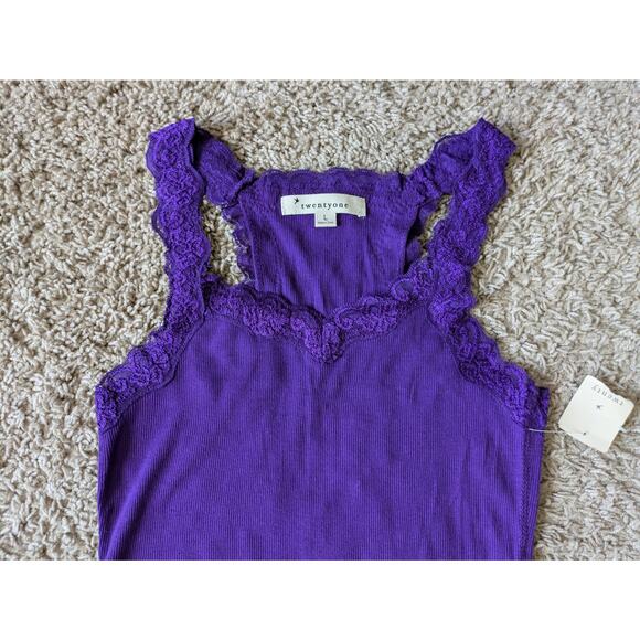 Y2K Deadstock Forever 21 Babydoll Tank Top L Purple Lace Ribbed Coquette Kawaii - Picture 4 of 7